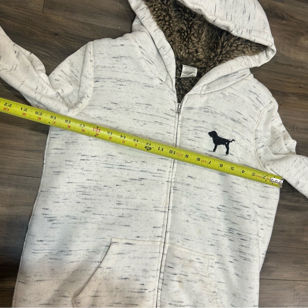 PINK Victoria's Secret Heathered White Hoodie with Black Sequin Logo - Picture 5 of 7